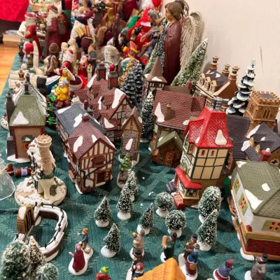 Large lighted Christmas village and Santa collection