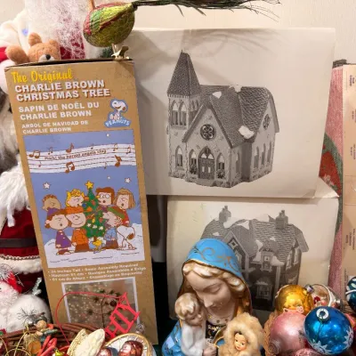 Charlie Brown Christmas Tree box with village boxes