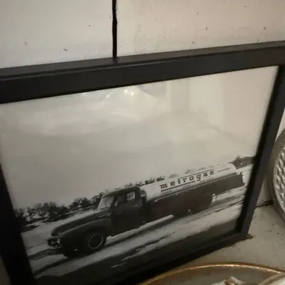 Framed photograph of Metrogas tanker truck