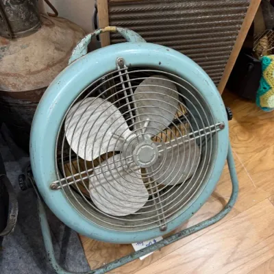 Vintage aqua metal floor fan