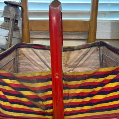 Vintage folding striped canvas market basket