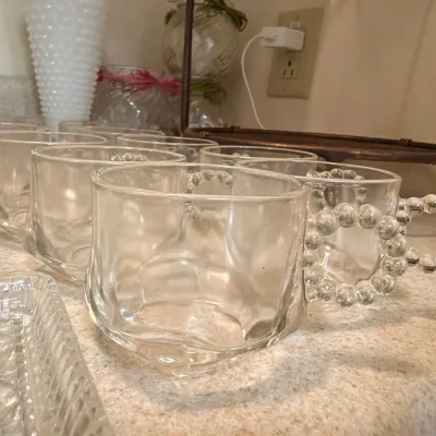 Set of beaded handle glass punch cups
