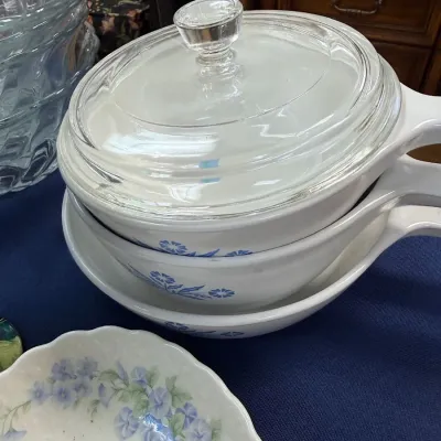 Corning Ware Cornflower Blue skillets with glass lid