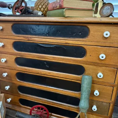 Antique oak multi-drawer spool cabinet