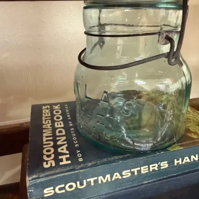 Atlas E-Z Seal jar with Boy Scout Scoutmaster's Handbooks