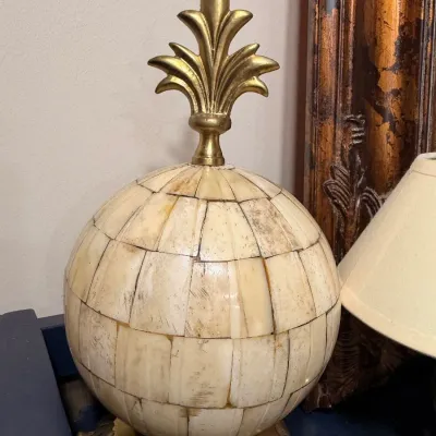 Bone tile sphere finial on brass base