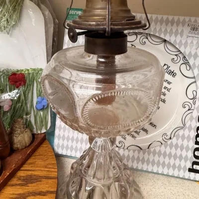 Antique pressed glass oil lamp