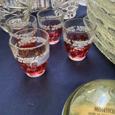 Set of four ruby flashed juice glasses