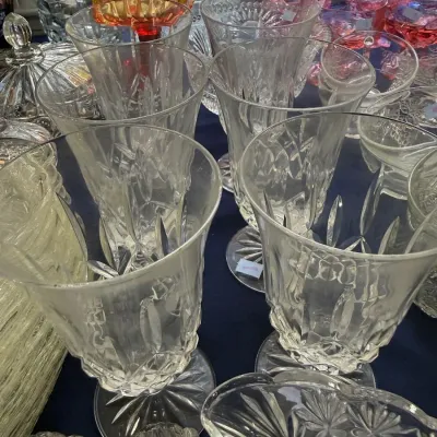 Set of pressed glass footed iced tea tumblers