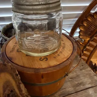 Magee Special glass jar and wooden ice cream bucket