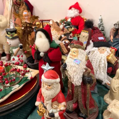 Collection of Santa Claus and snowman figurines