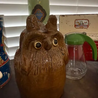 Brown glazed stoneware owl cookie jar