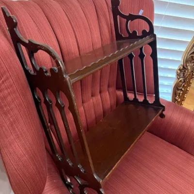 Mahogany fretwork two tier wall shelf