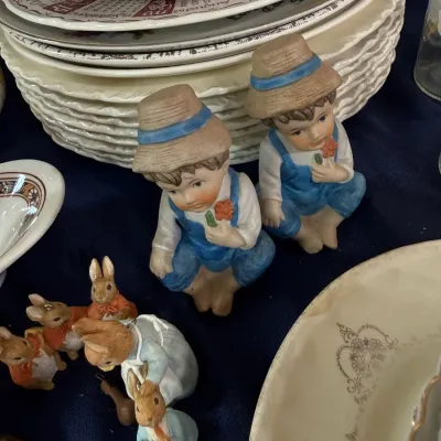 Bisque boy figurines and rabbit family figurines