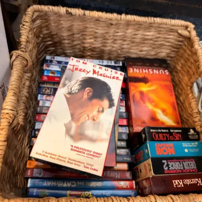 Basket of VHS movies