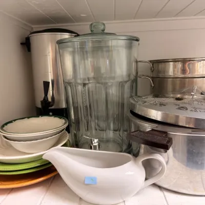 Glass beverage dispenser and assorted kitchenware