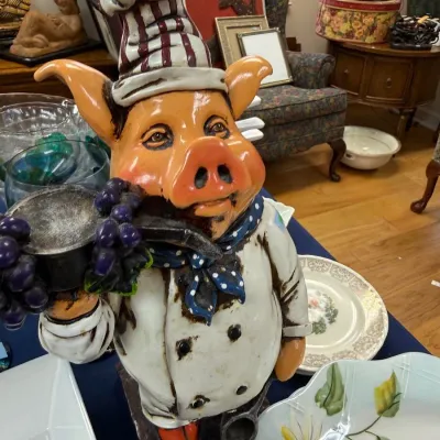 Large ceramic chef pig figure