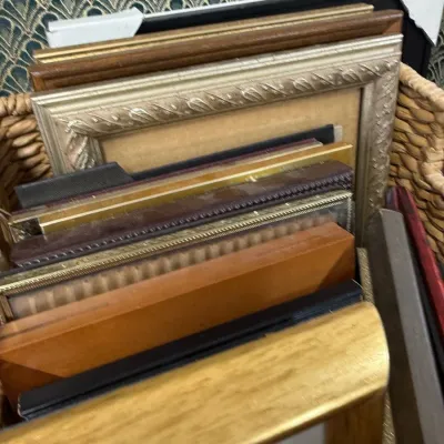 Basket lot of assorted picture frames