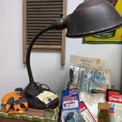 Antique cast iron gooseneck desk lamp