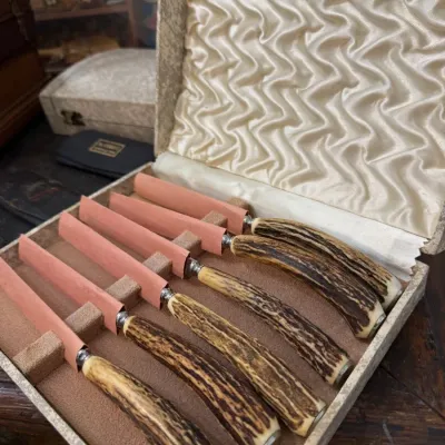 Boxed set of antler handle steak knives