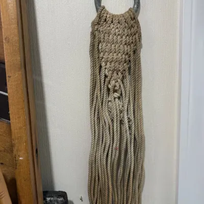 Braided rope macrame wall hanging with iron ring
