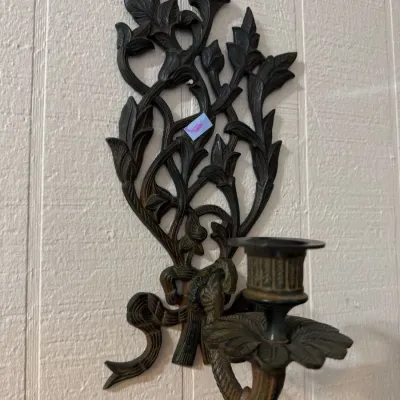 Antique cast iron foliate candle wall sconce