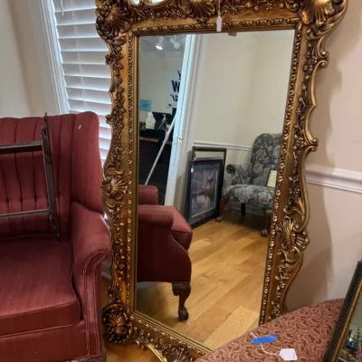 Large ornate gilt carved floor mirror