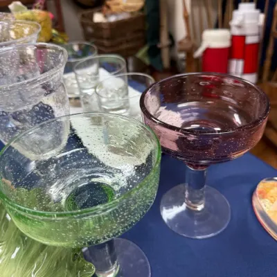 Green and amethyst bubble glass margarita coupes