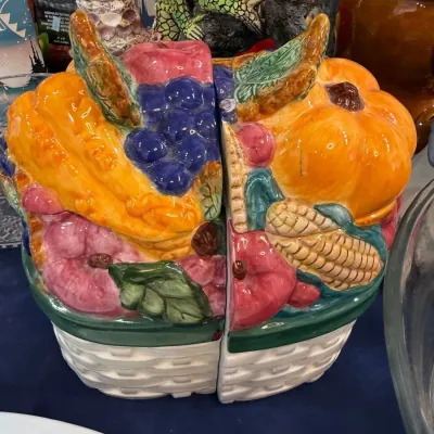 Ceramic harvest fruit and basket bookends