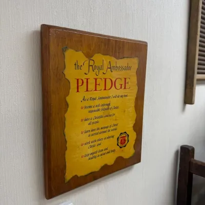 Vintage Royal Ambassador Pledge wood wall plaque