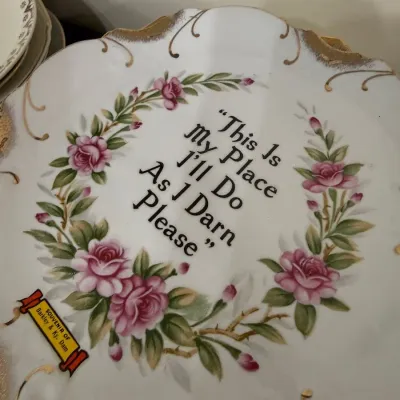 Antique rose motto souvenir plate