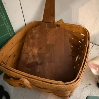 Splint basket with antique wood cutting board