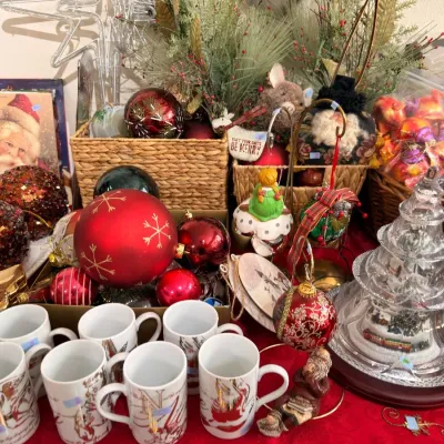 Christmas mugs and beaded ball ornaments