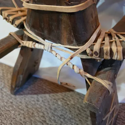 Vintage Wooden Camel Saddle Stool w/Camo Cushion (BBR2-JS)