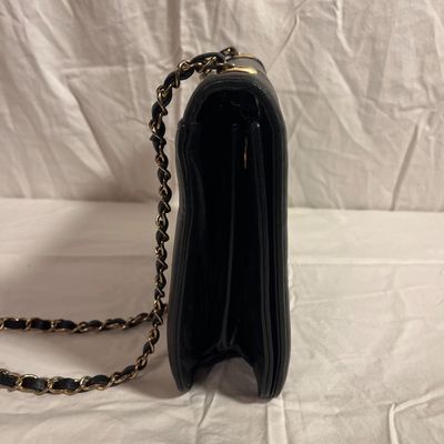Vintage Chanel Black Leather Flap Bag with Chain Strap (PBC1-KA)