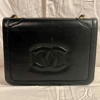 Vintage Chanel Black Leather Flap Bag with Chain Strap (PBC1-KA)