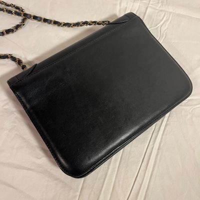 Vintage Chanel Black Leather Flap Bag with Chain Strap (PBC1-KA)