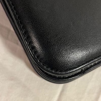 Vintage Chanel Black Leather Flap Bag with Chain Strap (PBC1-KA)