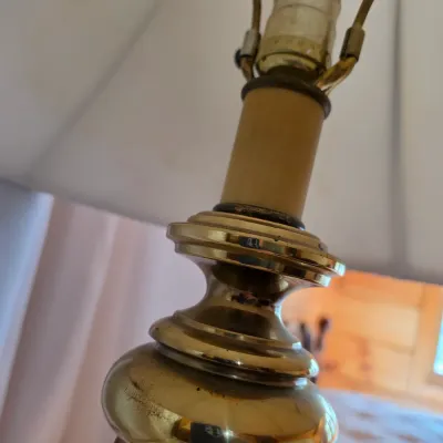 Pair of Brass Finish Table Lamps w/Cream Shades (BBR2-JS)