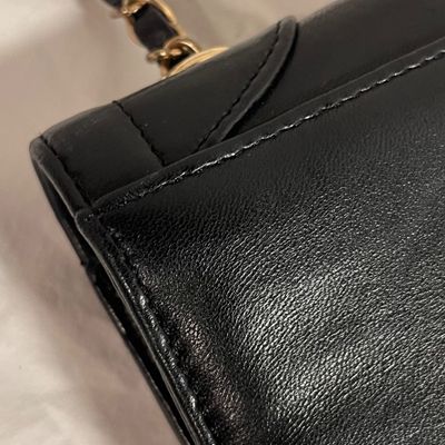 Vintage Chanel Black Leather Flap Bag with Chain Strap (PBC1-KA)