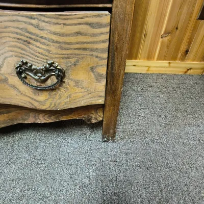 Wavy-Front Wooden Chest-of-Drawers and Wood-Framed Wall Mirror
