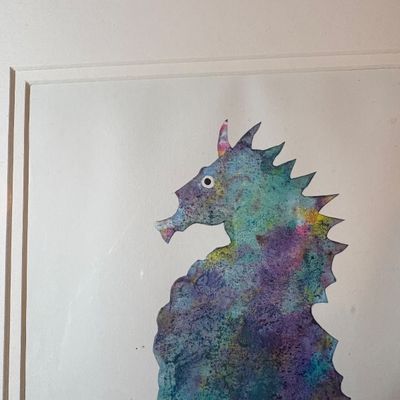 Framed Mixed Media Watercolor Seahorse Painting By B.A. Watson (LR1-SF)