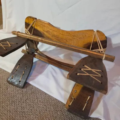 Vintage Wooden Camel Saddle Stool w/Camo Cushion (BBR2-JS)