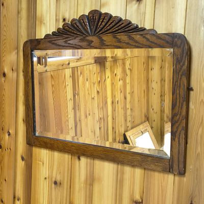 Wavy-Front Wooden Chest-of-Drawers and Wood-Framed Wall Mirror