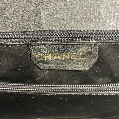 Vintage Chanel Black Leather Flap Bag with Chain Strap (PBC1-KA)