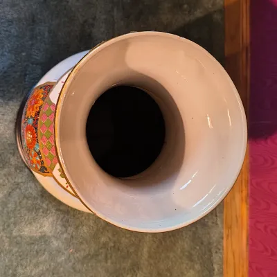 Large Asian Porcelain Peacock Vase with Footed Black Wooden Base (P-ES)