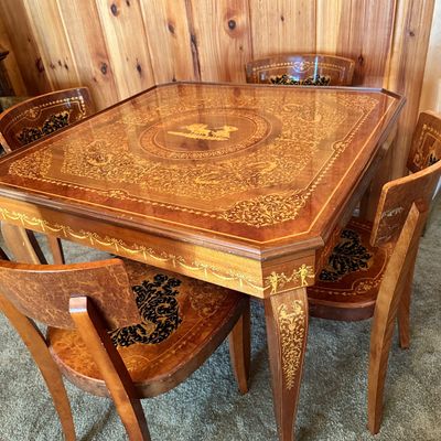 Ornate Wood Multi Game Table and Chairs (LR2-SA)