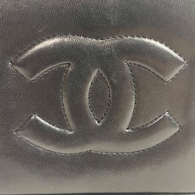 Vintage Chanel Black Leather Flap Bag with Chain Strap (PBC1-KA)