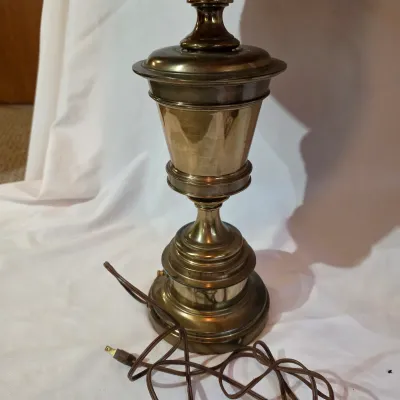 Pair of Vintage Stiffel Brass Table Lamps w/Shades (BBR2-JS)