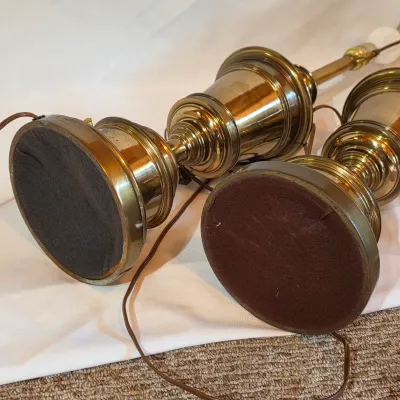 Pair of Vintage Stiffel Brass Table Lamps w/Shades (BBR2-JS)